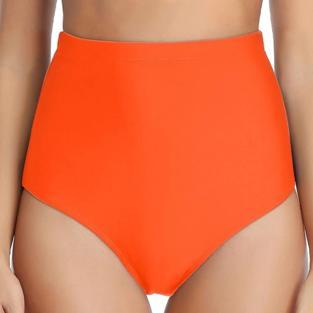 Tempt Me Retro High Waisted Neon Orange Bikini Bottom Size Large